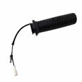 A black, ribbed heated throttle grip with wires, featuring the Indian Motorcycle logo, designed as an OEM part by Polaris—Grip Throttle Heated—shown isolated on a white background.