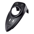 The Console-Tank Non Fair Zn JtBlack by Polaris is a black, contoured dash panel with gauge and button cutouts, and features the Indian logo embossed on the lower left. Shown angled on a white background.