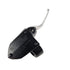 A close-up of the Polaris Master Cylinder Front Black Non Adjustable brake lever, featuring black and silver details with engraved warning text, and a master cylinder design, shown against a white background.