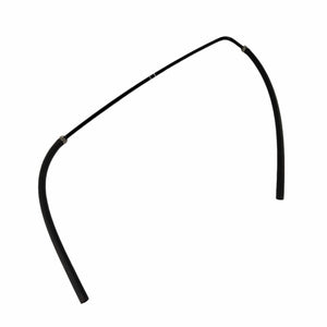 A black, flexible, curved Hose, Res, Brake, Boards, Low by Polaris with metal connectors arches against a white background—ideal for Victory motorcycle repairs with OEM Victory Polaris parts from Witchdoctors.