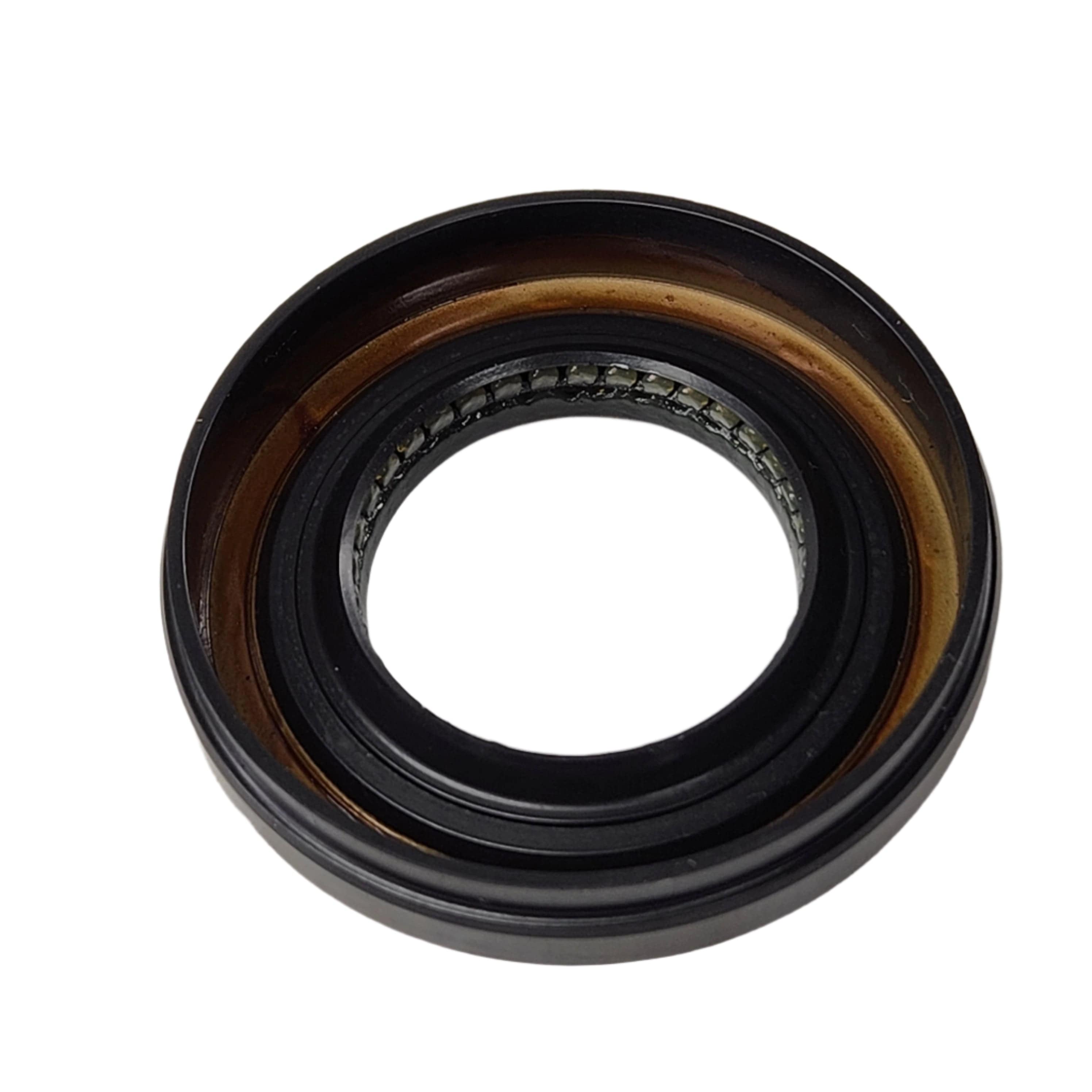 A close-up of the Seal-Oil,33X60X11 by Kawasaki—an OEM circular oil seal with a metal outer ring and rubber inner lip, essential for preventing leaks in Kawasaki UTVs. Set against a white background.