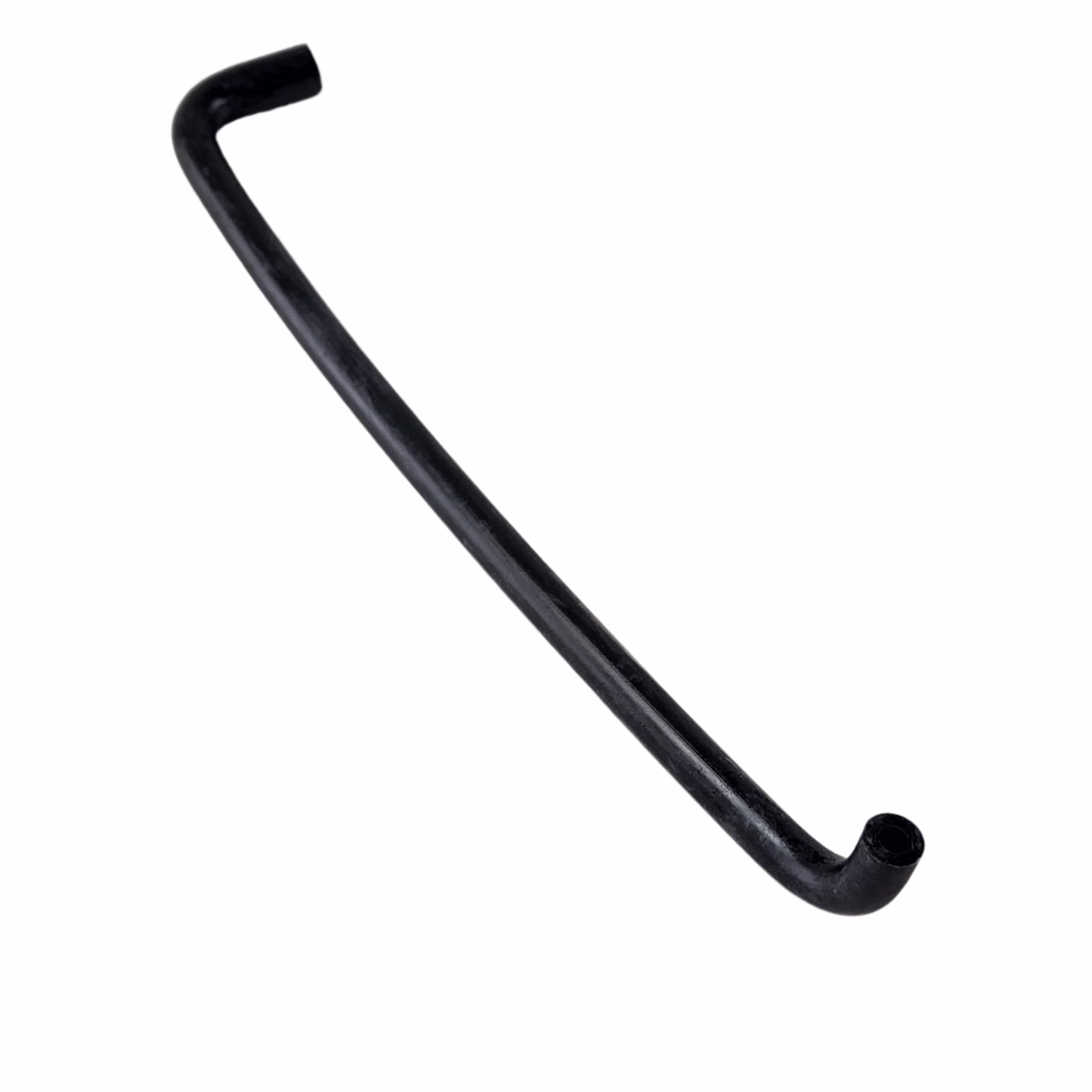 A black, L-shaped metal Tube by Kawasaki with slightly curved ends, designed for Kawasaki UTV or aftermarket windshields, shown isolated on a white background.