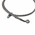 The Hose, Brake, Front, Std by Polaris is a braided stainless steel brake hose with a metal banjo fitting and mounting bracket for Victory motorcycles, shown on a white background. Ideal as a reliable OEM Victory parts replacement.