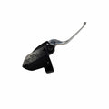 A Polaris Assembly, Master Cylinder, 1/2, Adjustable, Front, Black [Incl. 1-4][8 Ball] features a silver lever and black housing with cautionary text—ideal as an OEM Victory Polaris replacement master cylinder for Victory motorcycles.