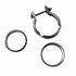 The Clamp-V Band by Polaris, featuring a screw at the top, is shown on a white background alongside two flat Polaris metal rings.