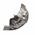 The Asm-Heat-Shield Rear by Polaris is a curved metallic automotive part with a shiny finish. It has several bends, welded sections, two holes, and a textured square center component. The part is shown on a white background.
