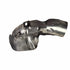 The Asm-Heat-Shield Rear by Polaris is a shiny, metallic OEM part for Indian motorcycles, featuring curved and angular surfaces, a bolt hole, and a smooth reflective finish, shown isolated on a white background.