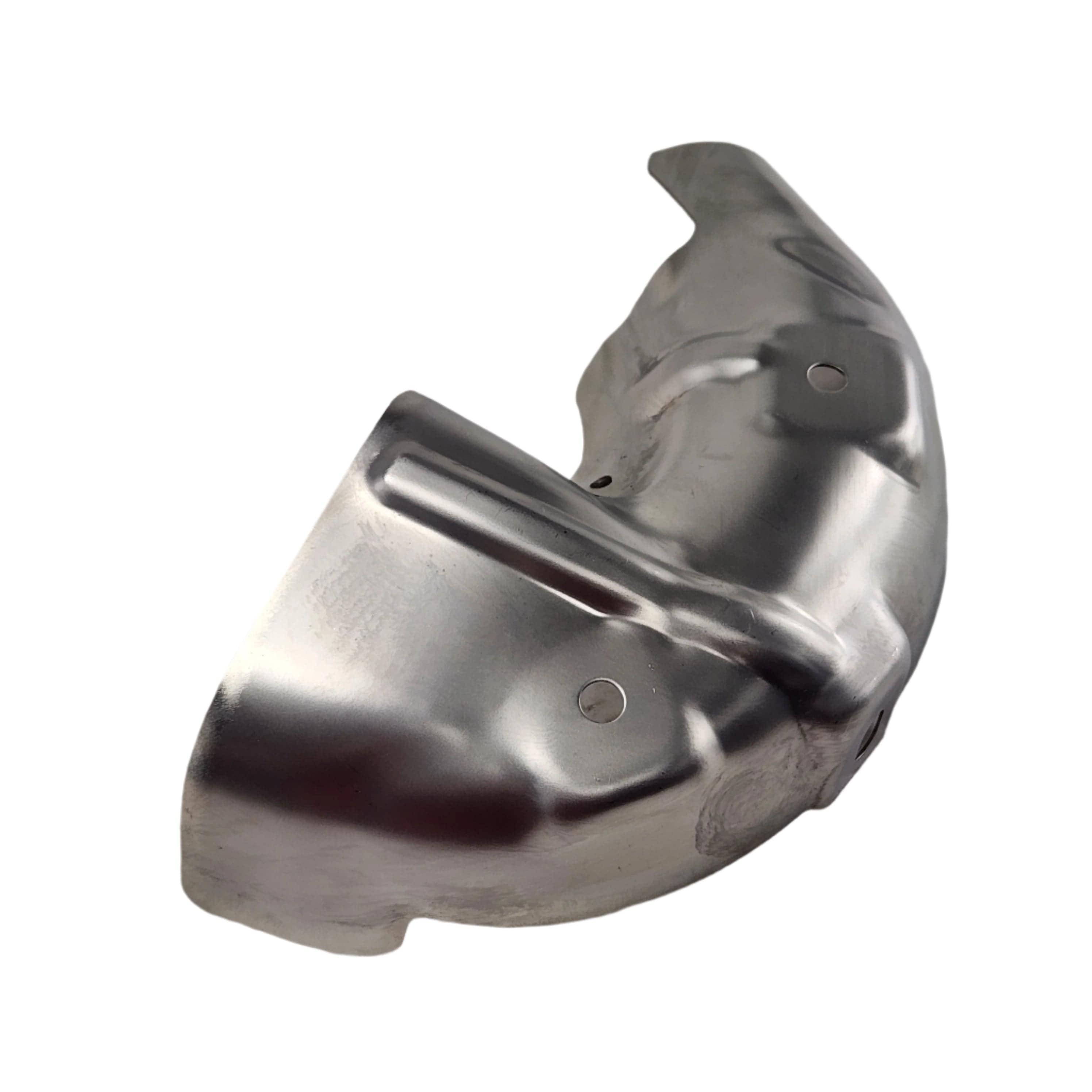 A shiny, curved metal Asm-Heat-Shield Rear by Polaris with two circular fasteners, designed for automotive or Indian motorcycle use, isolated on a white background. This is an authentic OEM part.