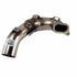 Asm-Headpipe Rear by Polaris: a curved metallic exhaust pipe with welded joints, mounting bracket, flange on one end, and QR code label—genuine OEM part for Indian motorcycles, shown isolated on white.
