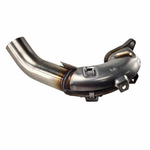Asm-Headpipe Rear by Polaris: a curved metal exhaust pipe with welded joints and mounting brackets for Indian motorcycles, shown on a white background. Perfect OEM replacement part for Indian models.