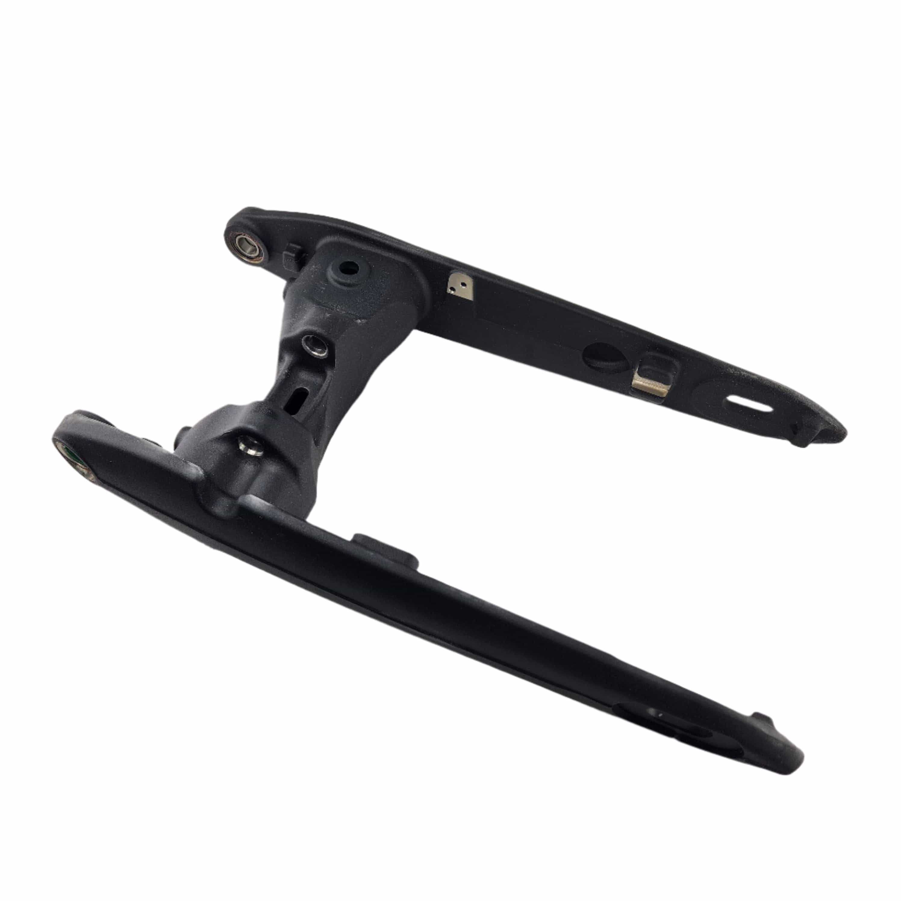 A black metal swing arm assembly with bearings (incl. 4,5,10,11), crafted by Polaris and styled for Victory motorcycles—delivers OEM-level precision for motorcycle enthusiasts.