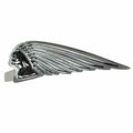 A chrome Headdress Badge LH for Indian Challenger by Polaris, featuring detailed feather grooves, evokes the spirit of Indian motorcycles and is set against a plain white background.