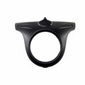 The Bezel-Headlight Paint FBlack by Polaris is a matte black OEM cover with a large circular opening and two small side holes, designed for Indian motorcycles and compatible with Polaris parts.