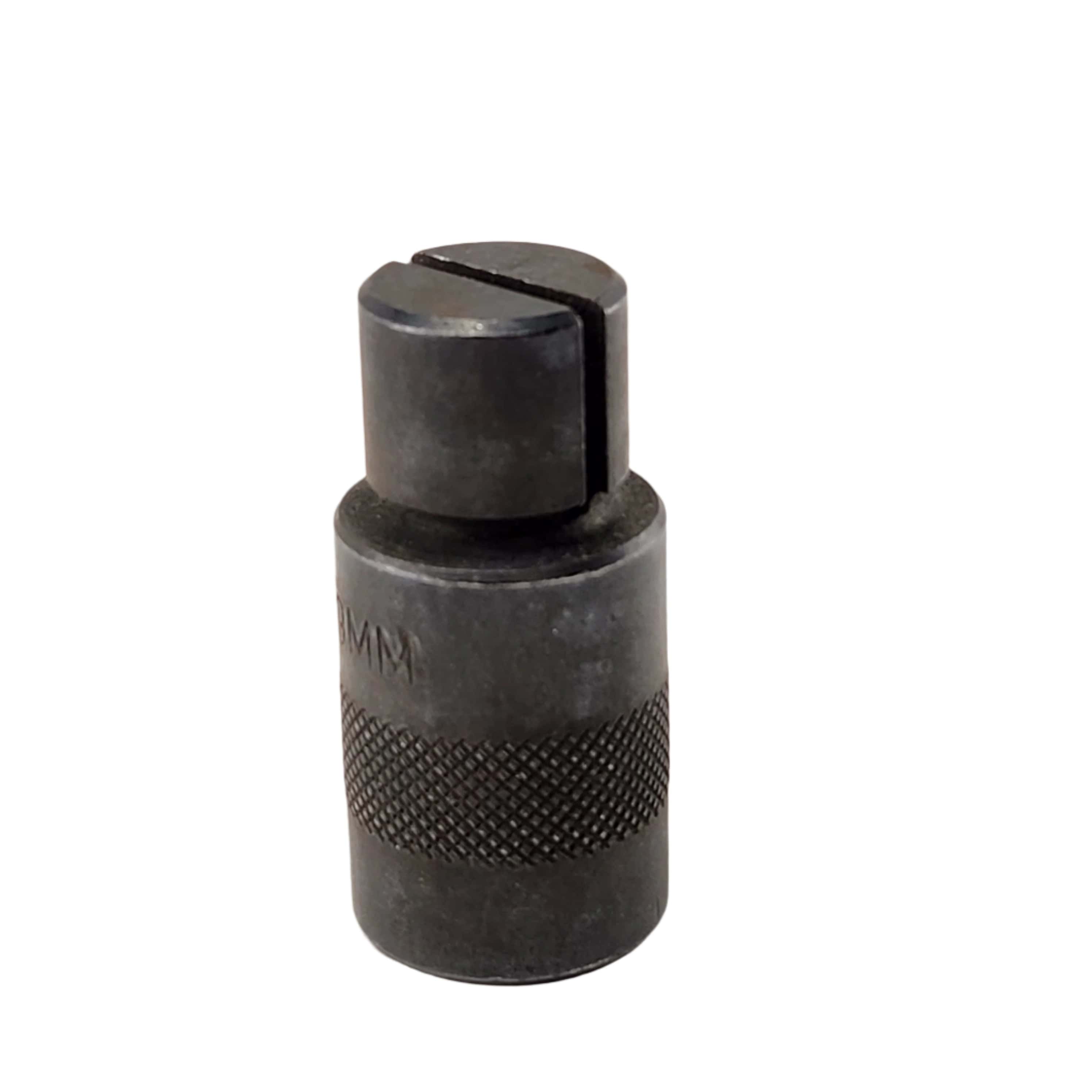 The Wheel Bearing Remover 19mm by Pit Posse is a metal tool with a knurled grip and slotted top, perfect for use with a wrench or socket to tighten or loosen slotted fasteners—ideal for Victory motorcycles or as a 19mm bearing remover.