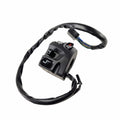A black Switch, Control, Lh by Polaris for Victory motorcycles, featuring buttons and a wired connector, with the wiring coiled around the switch assembly and displayed against a white background.