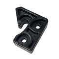 A black plastic Latch Stopper by Can-Am, featuring two circular holes and a raised arrow design, is shown on a white background. Ideal as a high-quality replacement mounting bracket or connector part for Can-Am UTVs.