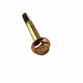 A Hex Flange Screw M10 X 80 by Can-Am, partly threaded with head markings and a washer, rests on a white background—ideal as an OEM replacement part.