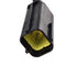 Close-up of the Ignition Switch/Fuel Cap, Black by Polaris, featuring a black connector with a yellow interior and three metal pins, commonly used in Victory motorcycle ignition systems, photographed on a white background.