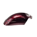 A glossy, dark red Polaris Fender, Front, Front Half [IntL] with a metallic finish is displayed against a white background. Its curved shape and OEM Victory Polaris parts bolt holes reflect light on the smooth surface.