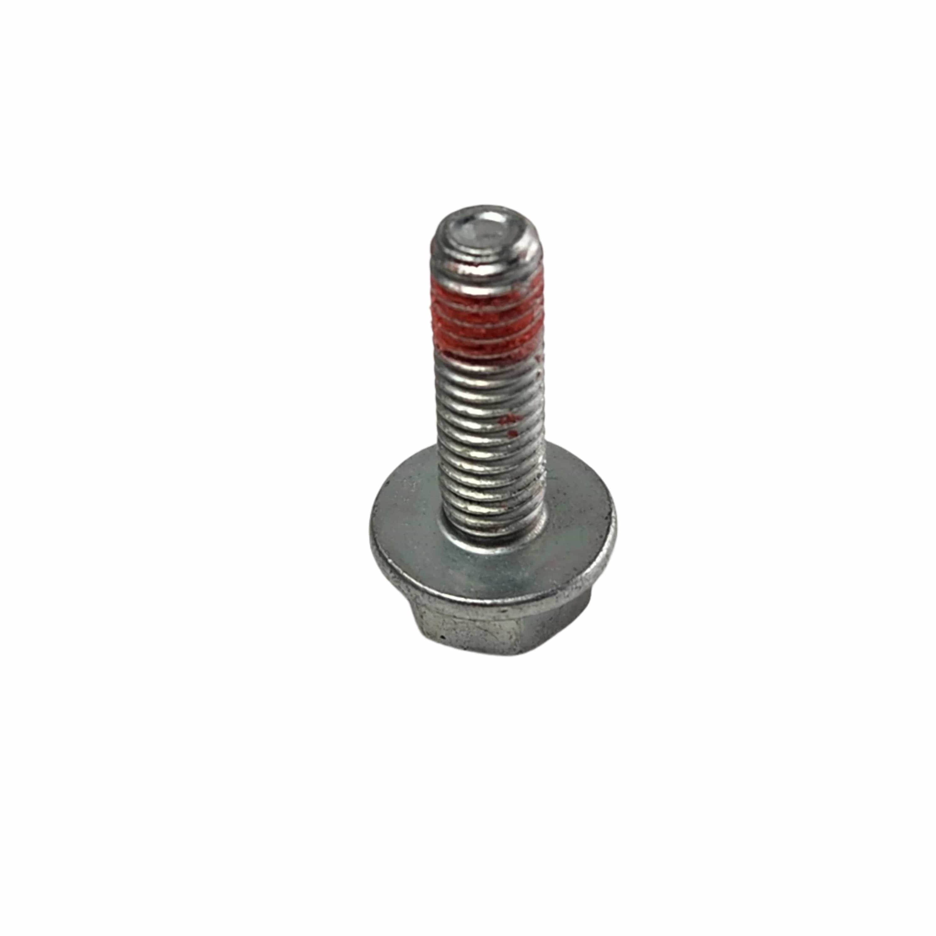 A single Screw by Polaris with washer attached and red threadlocker near the tip, shown on a white background—perfect for Victory Cross Country saddlebags or as a replacement for Witchdoctors similar parts.