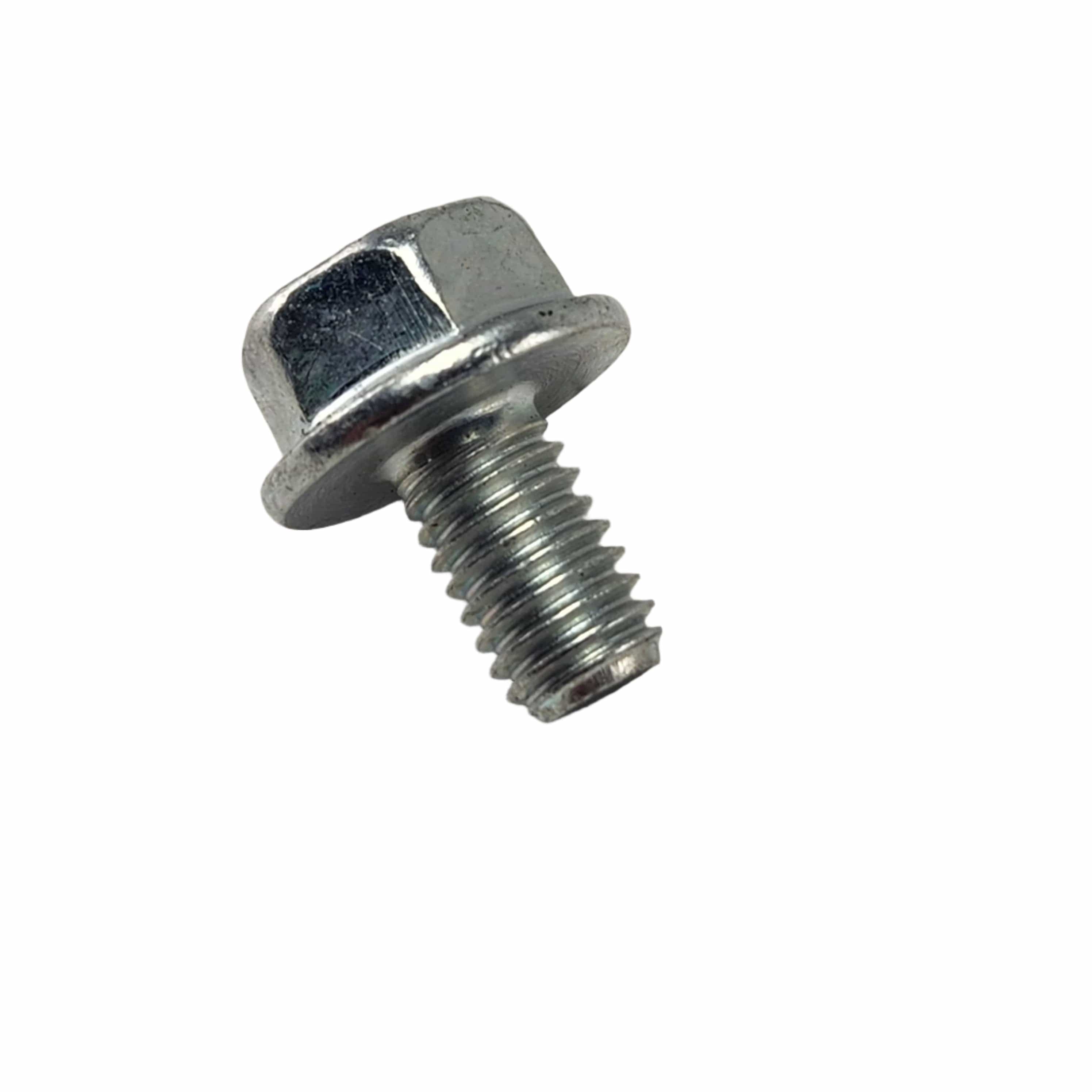 A close-up of the Screw by Polaris, a metallic fastener with a washer face and partial threading in a shiny silver finish, commonly used as OEM parts for Victory Polaris, isolated on a white background.