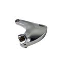 The Support, Footpeg, LH by Polaris is a shiny silver metal motorcycle part with two screw holes and an angled section, designed as a footpeg support for Victory bikes, shown isolated on a white background.