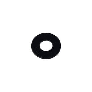 A single black Washer-Delrin,5.3X12.5X0.8,Blk by Polaris with a circular shape and center hole on a white background—perfect for Indian motorcycle or Polaris parts applications.