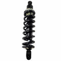 The Assembly, Shock, Kyb [8 Ball Intl] by Polaris is a black metal coil spring shock absorber with mounting eyelets at both ends, shown vertically against a white background and compatible with OEM Victory Polaris parts.