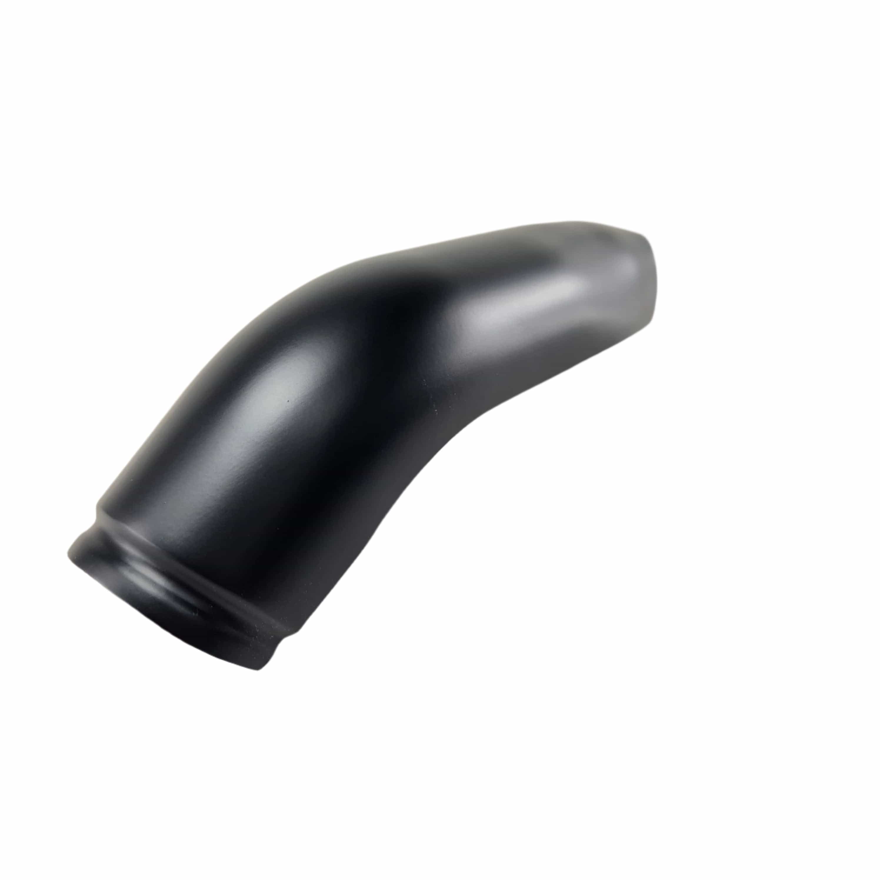 The Weld-Exh Shld Headpipe Rear Bk by Polaris is a black, curved OEM part for Indian motorcycles featuring a smooth matte finish, shown on a white background.