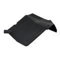 A black, angular metal or plastic panel with a matte finish and bent edges, photographed on white. This geometric OEM Assembly-Fndr,Flr,Rr,Clip,Blk by Polaris fits Polaris UTVs and features a small hole near one edge.