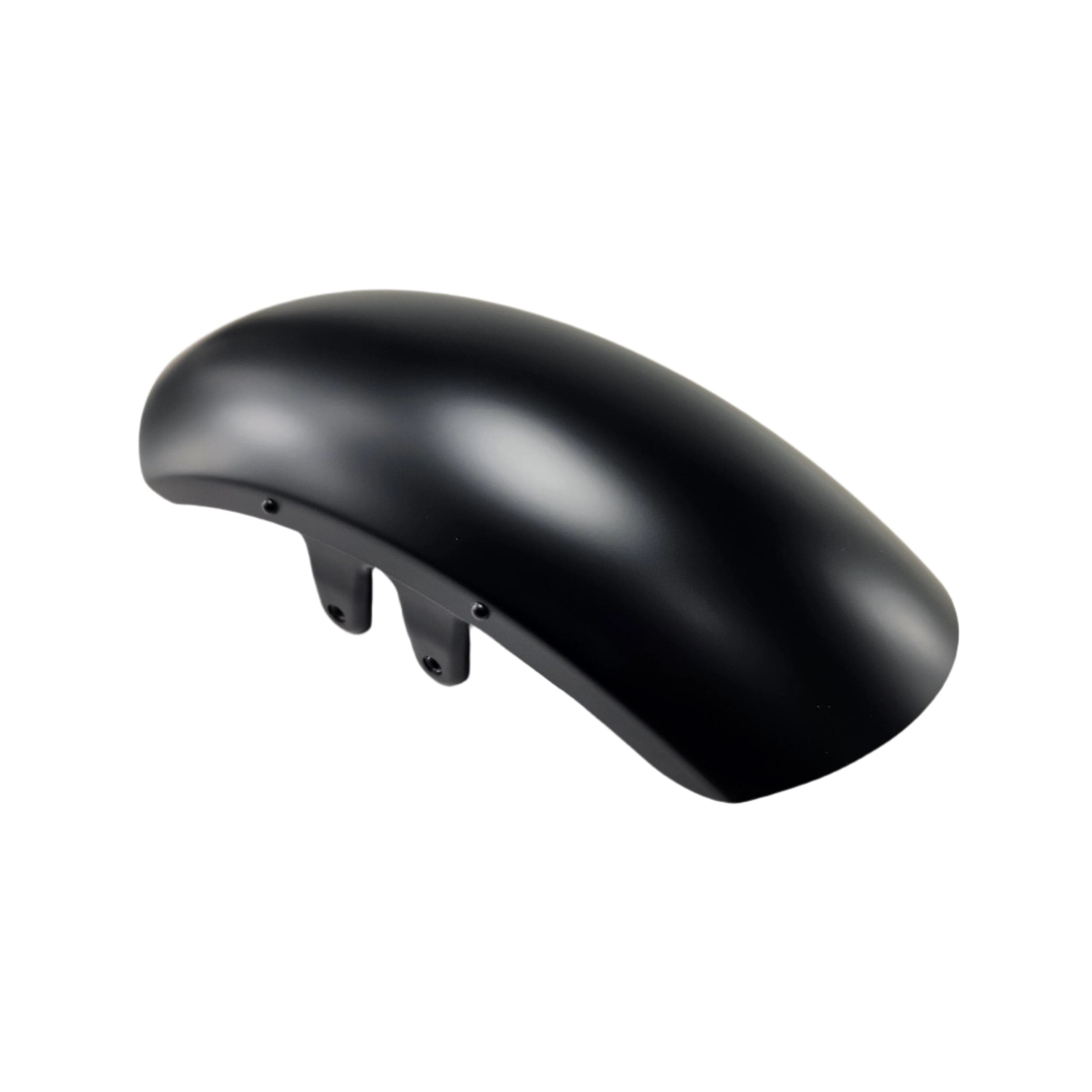 The Fender Bob Front Black Smoke by Polaris, a matte black fender for Indian motorcycles with two mounting brackets, is shown on a plain white background—perfect for riders seeking quality OEM parts from Indian Polaris.
