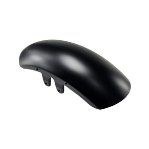 The Fender Bob Front Black Smoke by Polaris, a matte black fender for Indian motorcycles with two mounting brackets, is shown on a plain white background—perfect for riders seeking quality OEM parts from Indian Polaris.