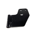 The Can-Am Lower Hinge is a black metal bracket with a cylindrical hinge and four mounting holes, perfect as an ATV replacement part or for upgrading your Can-Am and UTV accessories.