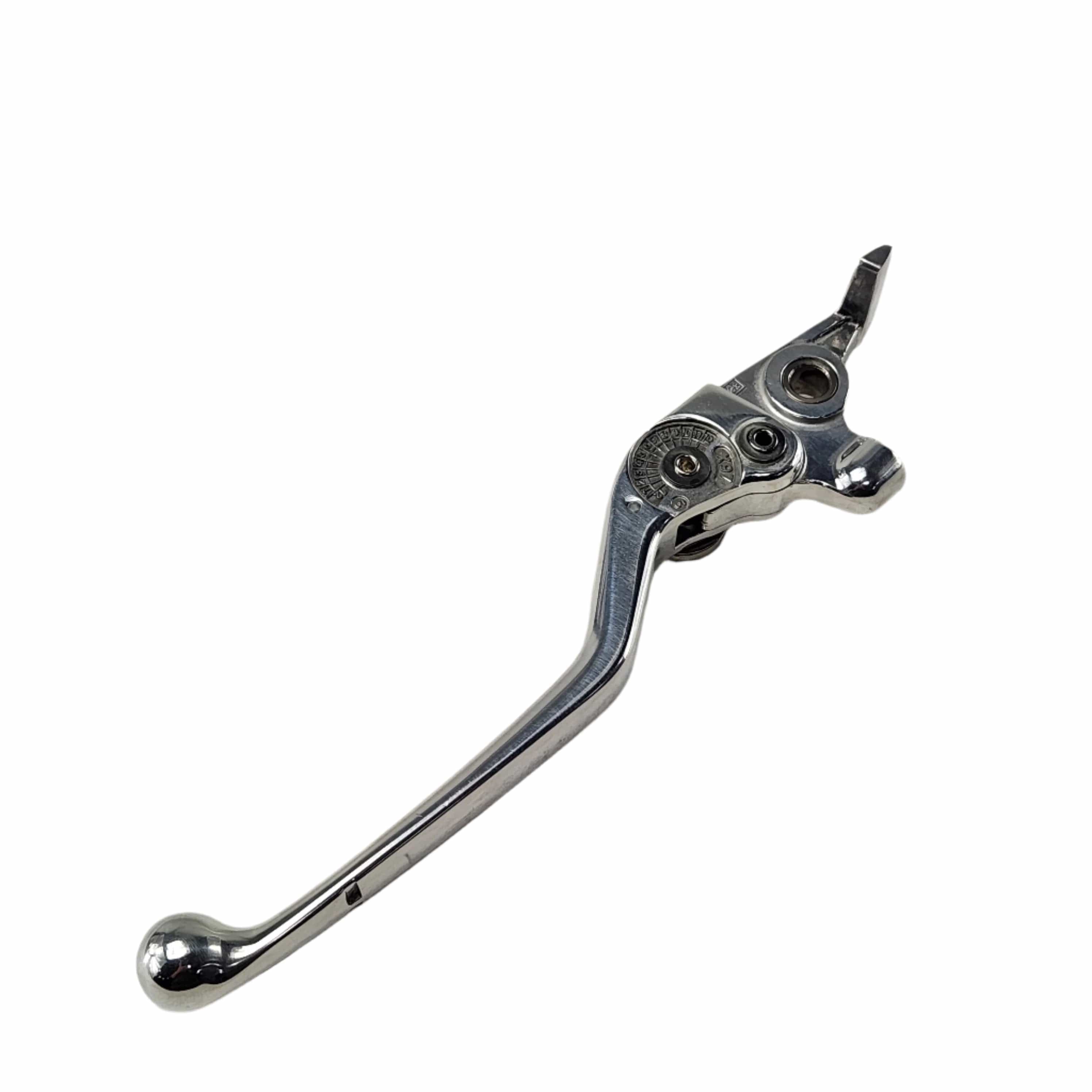 The Assembly Brake Lever Polish by Polaris is a silver metal brake lever with a rounded end, designed for Indian motorcycles and shown isolated on a white background.