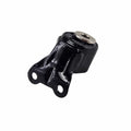 The Assembly Mount Resonator RH by Polaris is a black metal bracket with two bolt holes and a cylindrical bushing, commonly used in OEM Indian Polaris vehicles, shown against a white background.