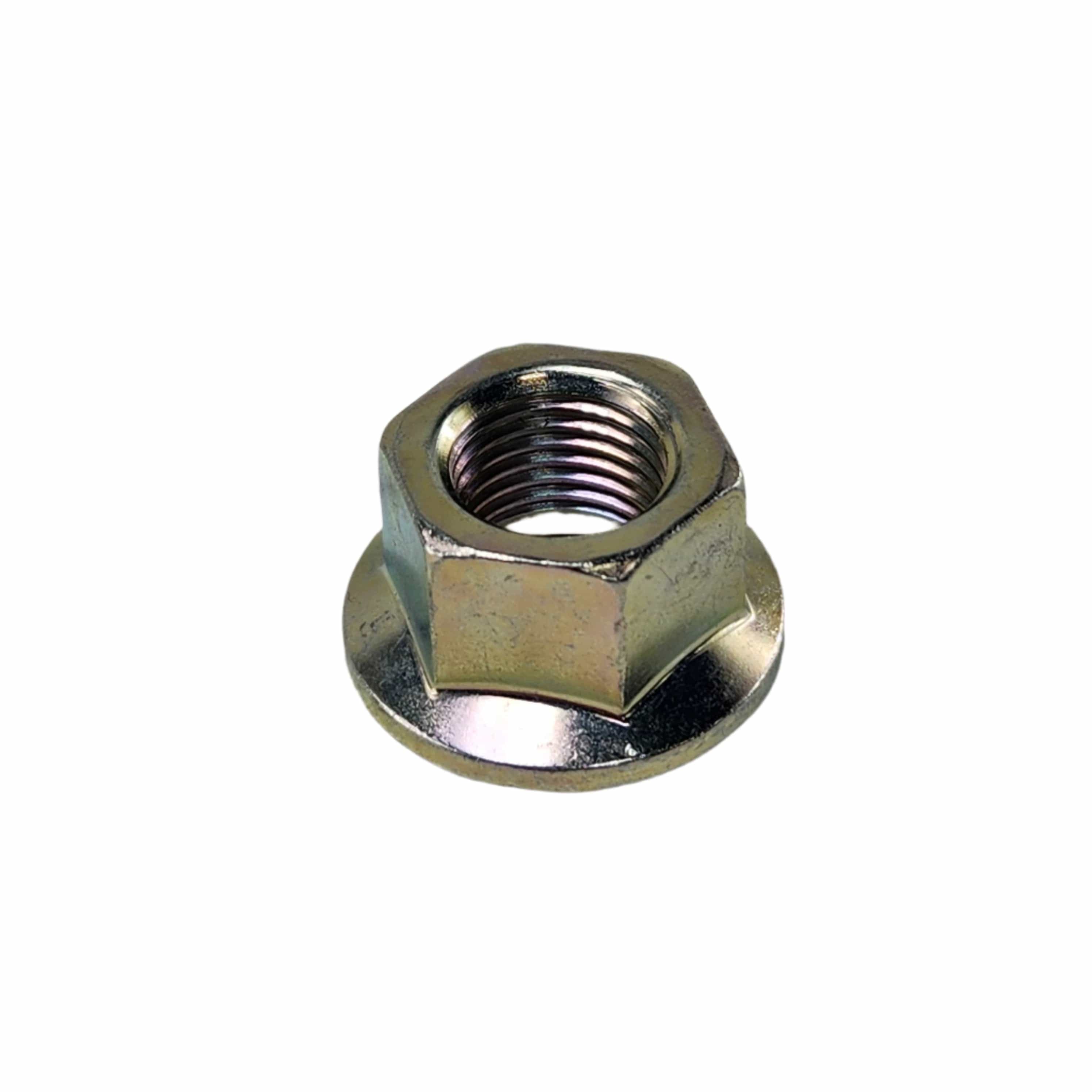 A Kawasaki Nut, 12Mm is pictured with an internal thread and hexagonal flange—perfect for Kawasaki UTV aftermarket parts or OEM Off Road upgrades.
