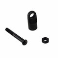 The Kit, Clevis And Nut by Polaris—featuring a black bolt, hex nut, and cylindrical metal fitting with a hole—is displayed against a white background.