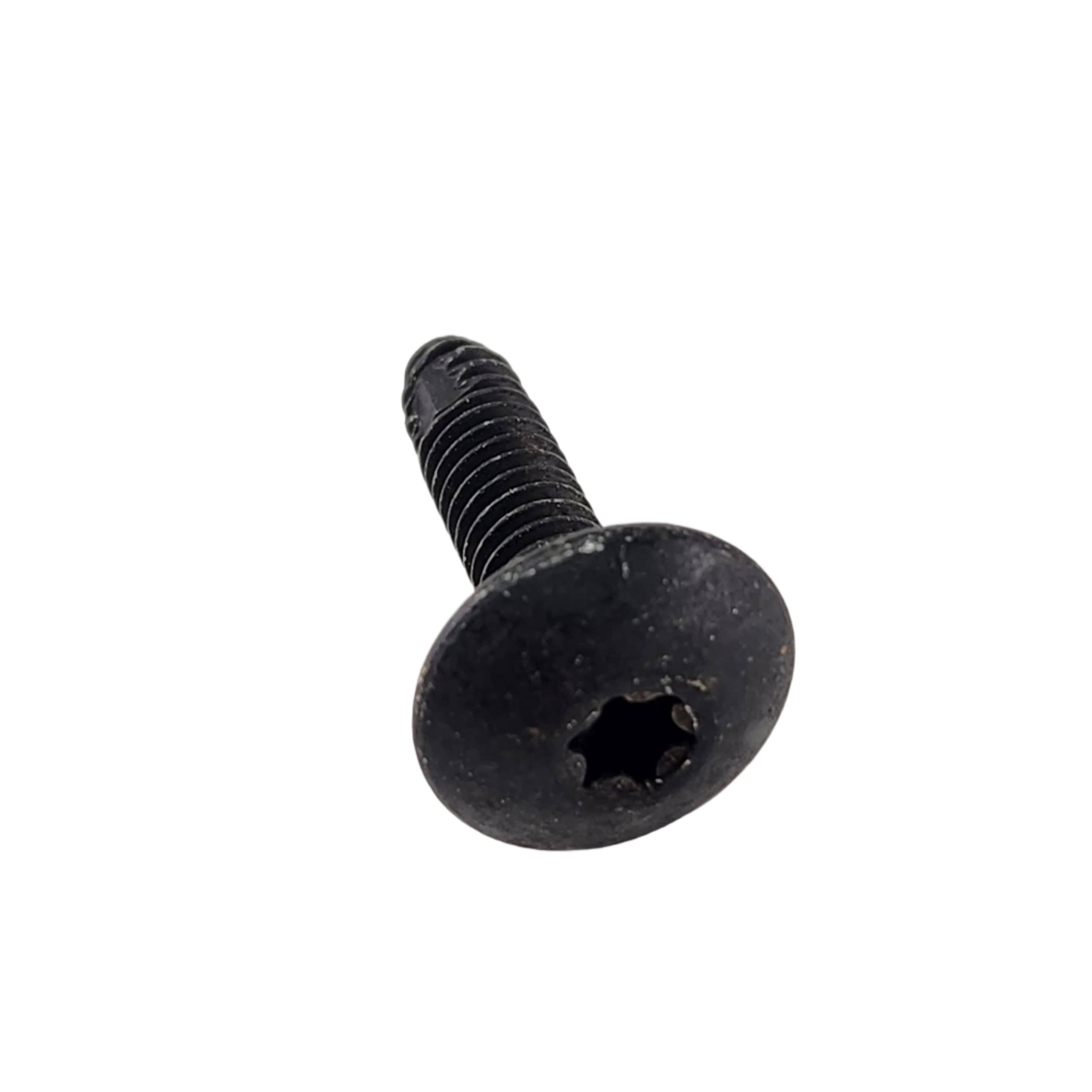 The Screw by Polaris is a single black metal screw with a round head and Torx drive, shown on a white background—ideal as an OEM part or for Polaris UTV aftermarket accessories.