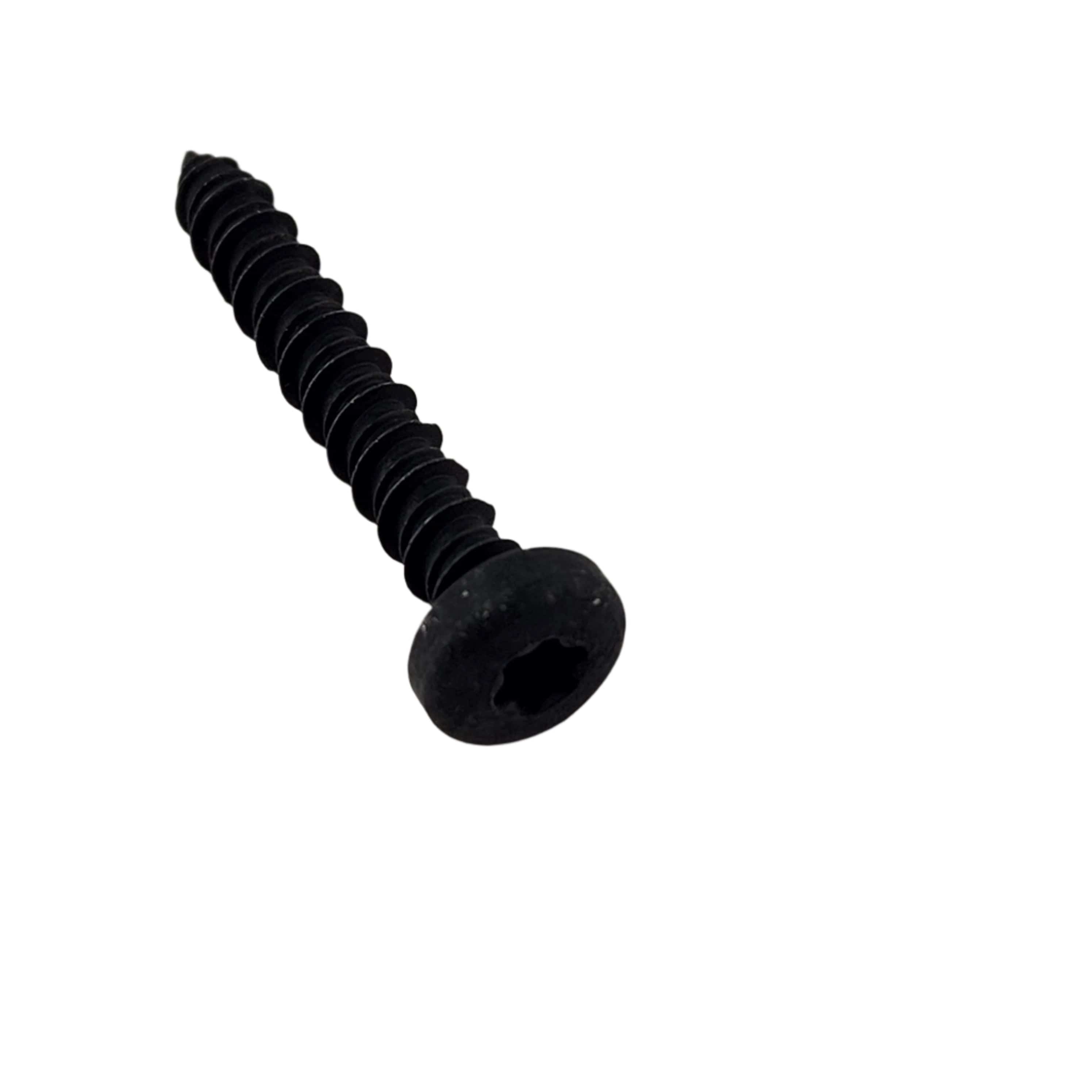 The Scr-Txph-#14X1.75 Hi/Lo Rie by Polaris is a black Phillips pan head screw with sharp threads, perfect as an OEM part for Polaris UTVs or for securing aftermarket windshields.