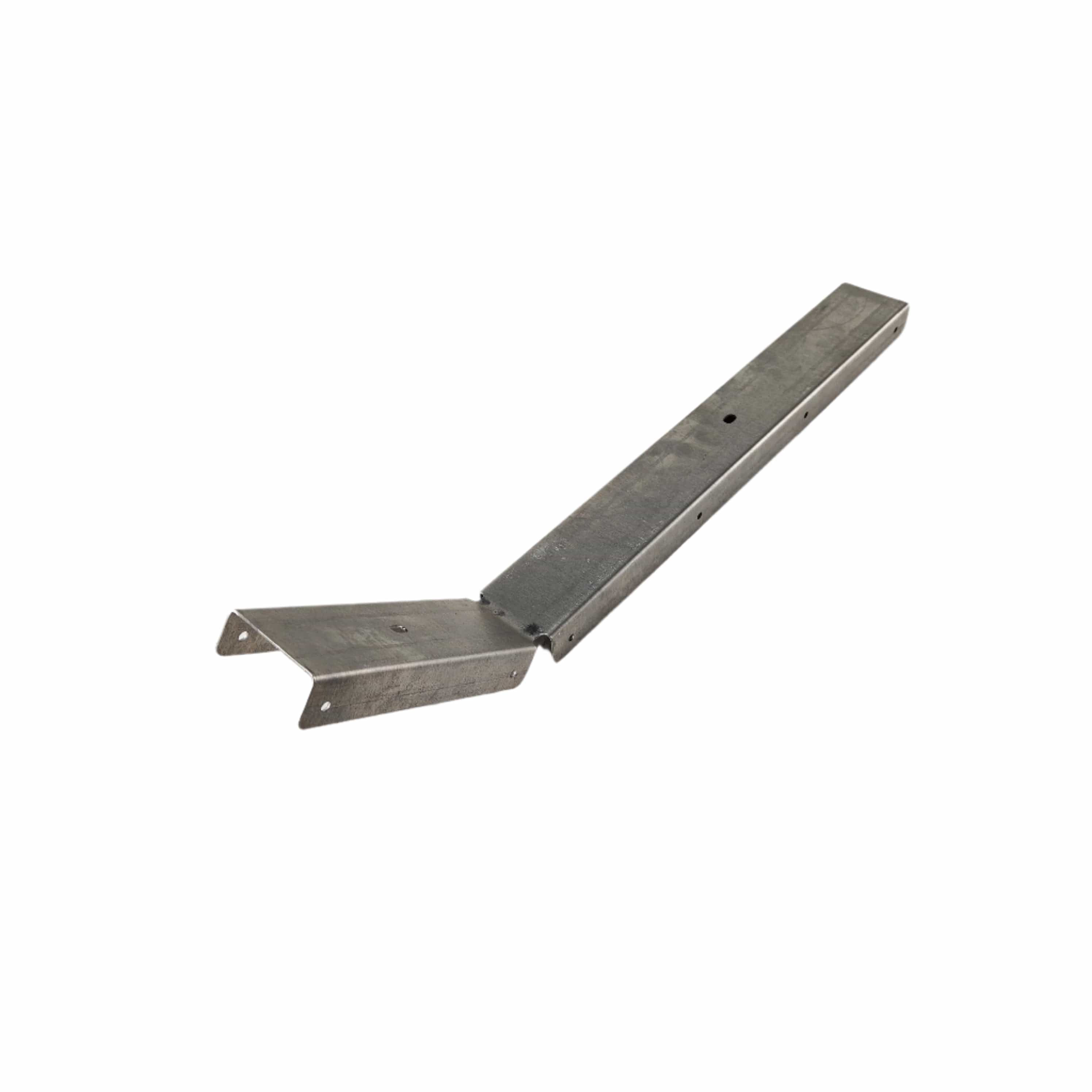 The Arctic Cat Shield, Pipe - Lower Front is a durable metal bracket with a long rectangular arm and an angled forked end, featuring two mounting holes—perfect for off-road vehicles or ATV accessories. Photographed on a white background.