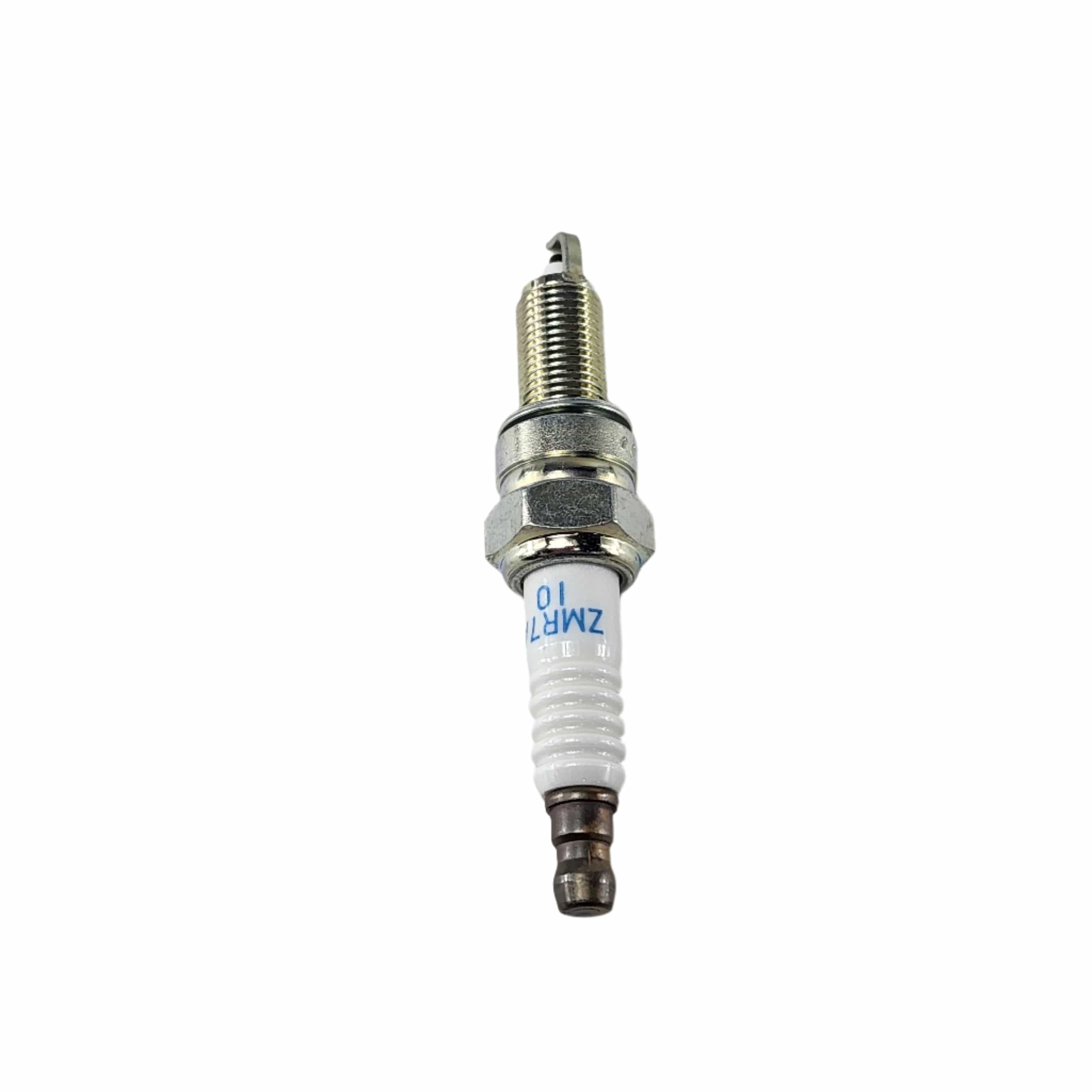 A single Spark Plug-10Mm by Polaris with a metal top, hexagonal nut, and white ceramic insulator, isolated on a white background.