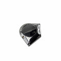 The Cover, Cam Drive, Chrome by Polaris is a shiny, metallic triangular part with a circular center and three screws—ideal for customizing Victory or Polaris motorcycles. Shown isolated on a white background with a reflective finish.