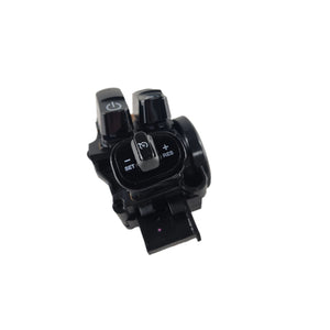 Switchcrl-2Row RH Pwrk by Polaris is a black motorcycle switch assembly featuring power, set, reset, and more buttons. Compatible with OEM Indian Polaris parts from Witchdoctors. Shown on a white background.