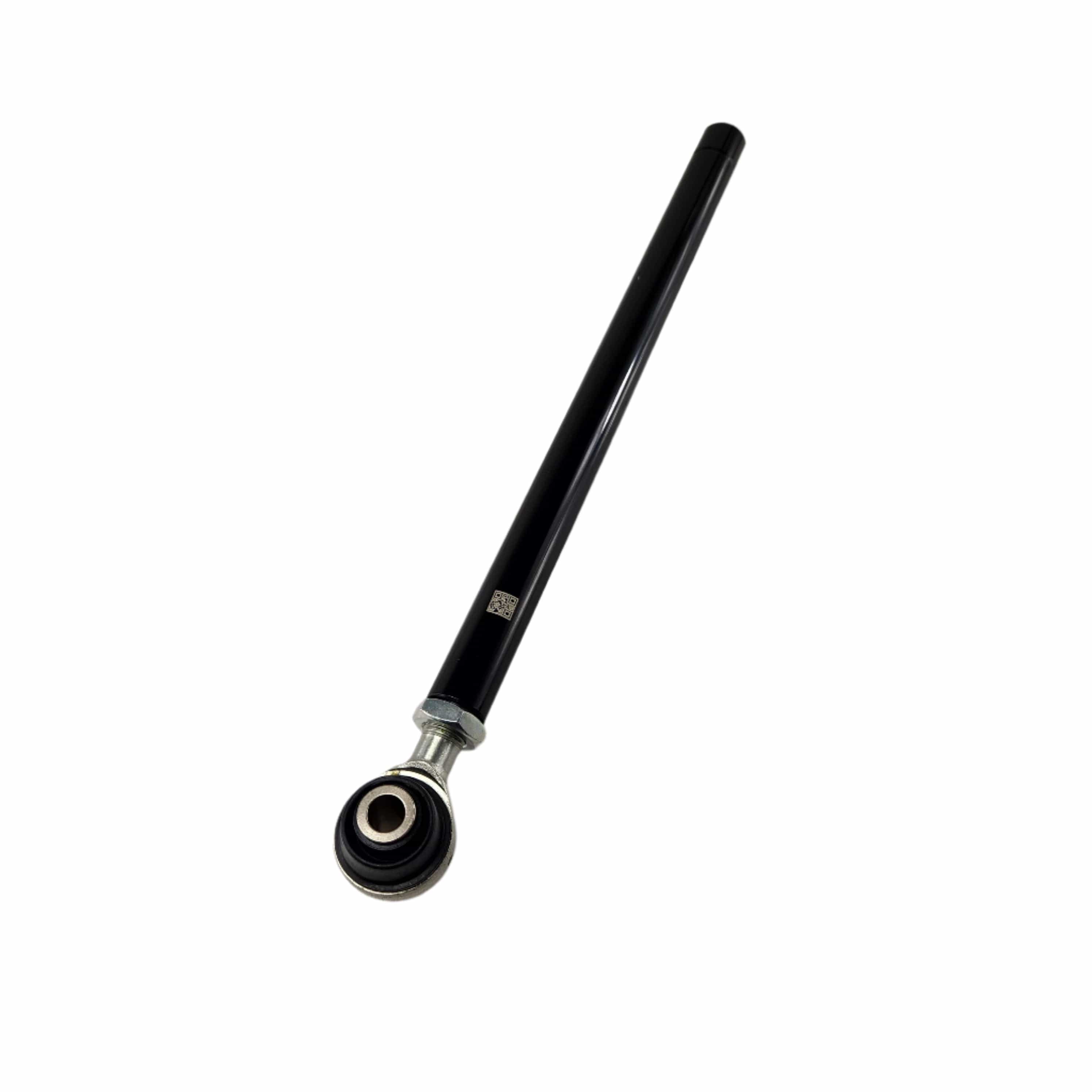 A black metal Tie Rod Assy by Can-Am, featuring a circular joint at one end and resembling a suspension or steering part, isolated on white—perfect for those needing genuine Can-Am replacement parts from buywitchdoctors.com.
