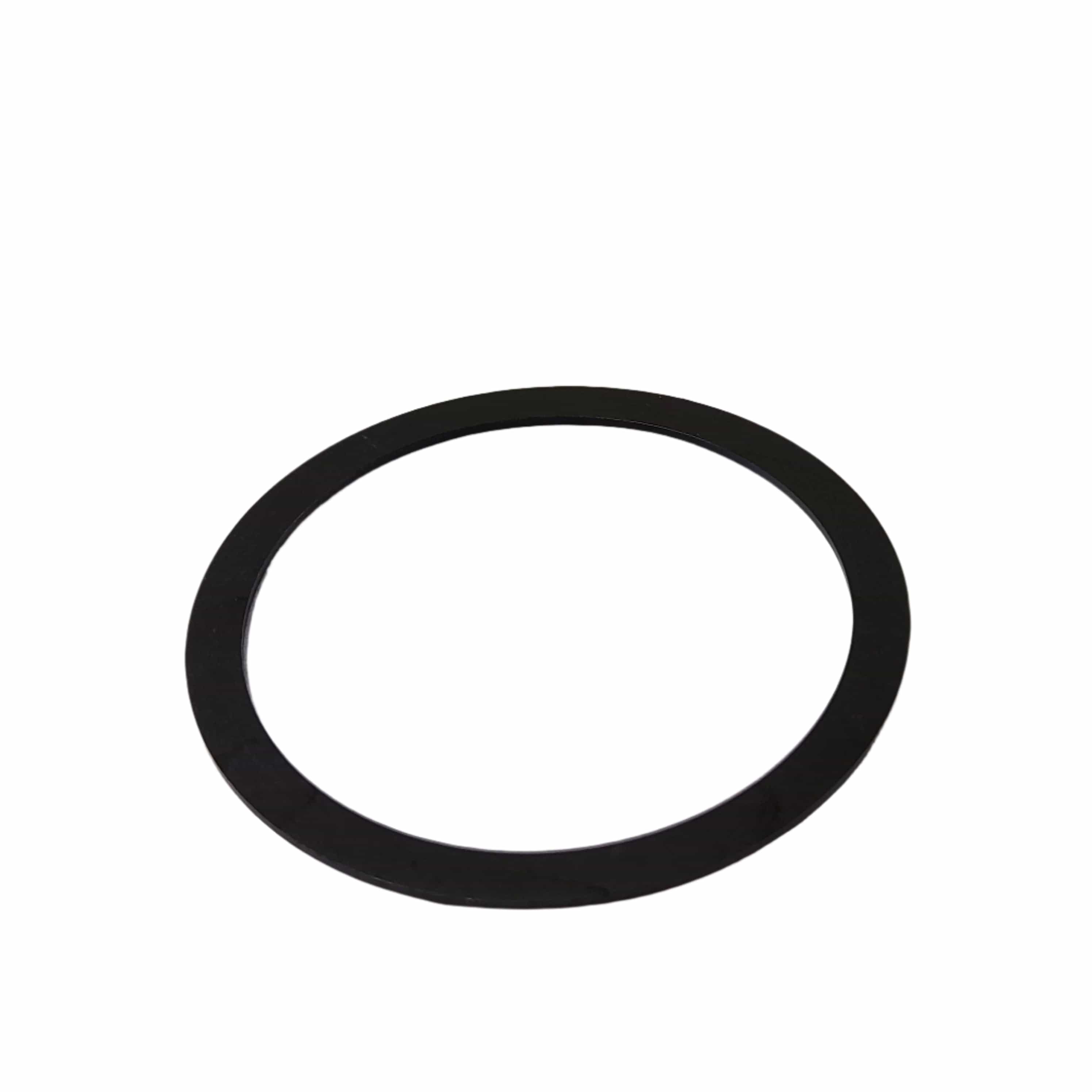 A black, flat rubber gasket—Washer-45.5X54X0.8,Sp-21 by Polaris—appears circular with a hollow center and is shown on a plain white background.