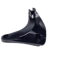 A glossy black metal Support, Footpeg, Black, RH [Eb] by Polaris with two mounting holes and an upward-curved arm is shown on a white background—perfect as an OEM part for your Victory motorcycle from Witchdoctors.