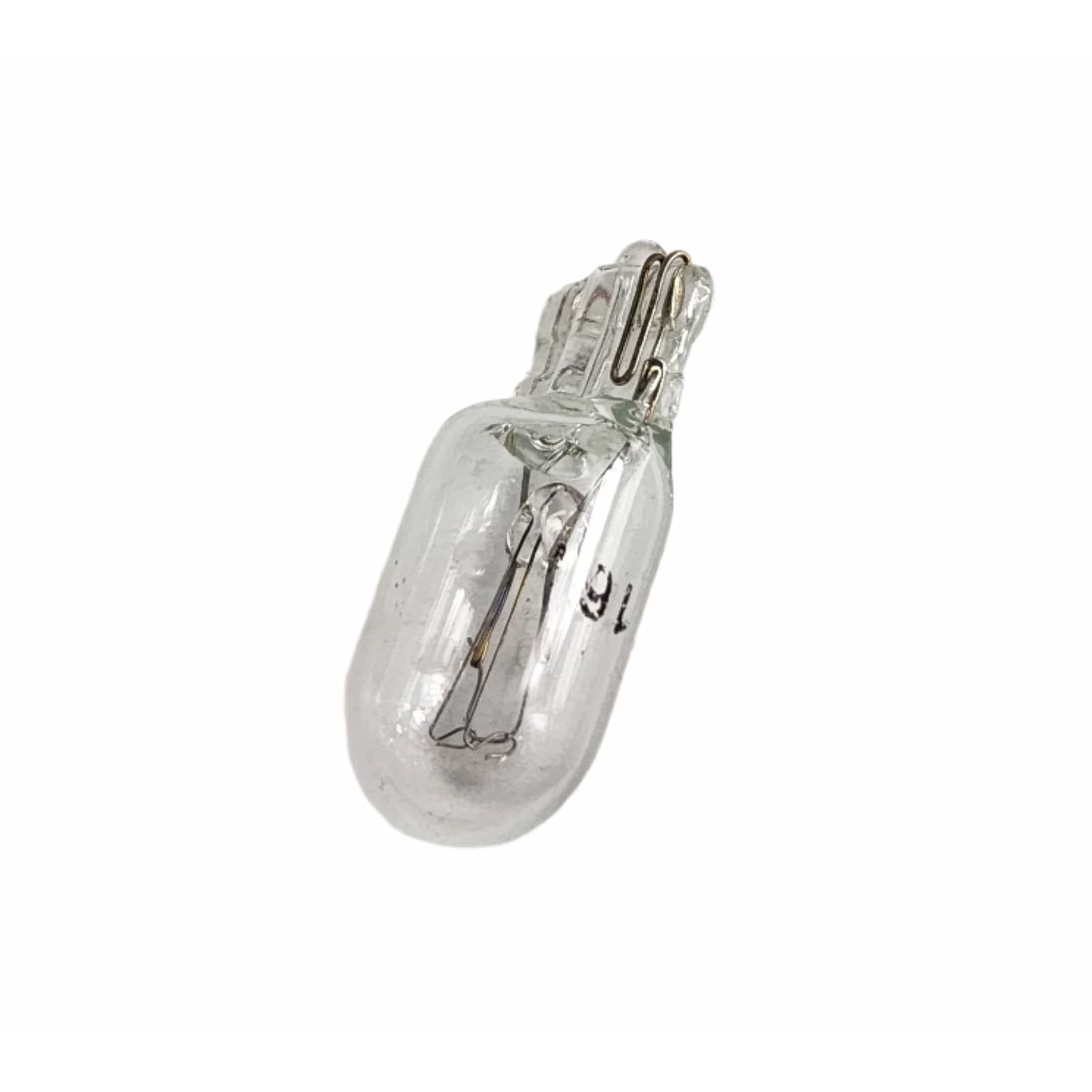 A small, clear Taillight Bulb, 161 [Uk] by Polaris with visible filament and metal contacts, ideal as a Victory motorcycle bulb or OEM replacement part, isolated on a white background.