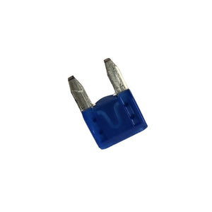 A 15 Amp Mini Blade Fuse by Polaris with two metal prongs, ideal as an OEM Victory part, shown isolated on a white background.