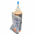The Tire Balancer and Sealant 8oz by Ride On features a pointed blue nozzle and includes extra accessories like an orange cap in a clear plastic bag, delivering reliable tire protection for your ride.