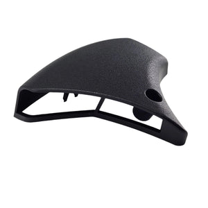 The Cover, Air Filter, Open by Polaris is a black OEM Victory Polaris part with a curved, textured plastic design, an open bottom, and a circular hole on the side; shown on a white background. Ideal for Victory motorcycle air filter assemblies.